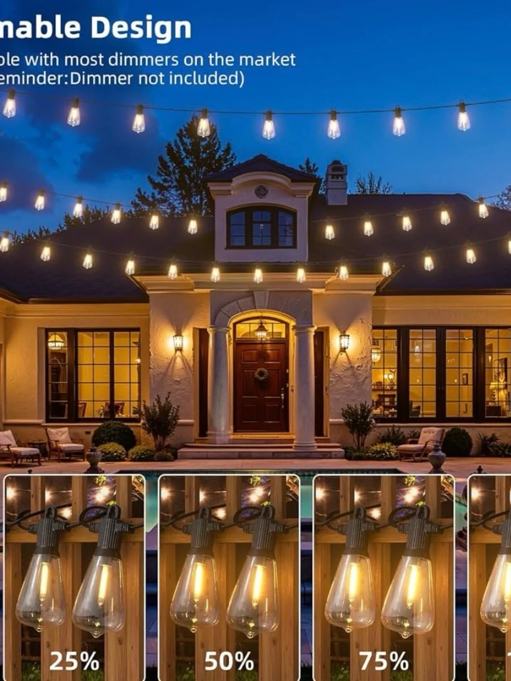 Outdoor String Lights, 240 feet, Patio Lights, Shatter-proof Plastic Bulbs